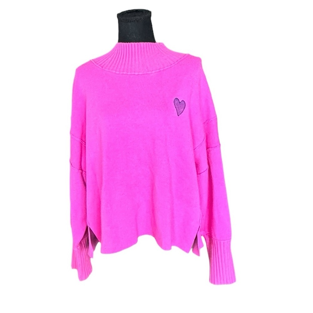 Maeve Anthropologie Pink Heart Sweater XL Oversized Slouchy Cozy Valentine C28